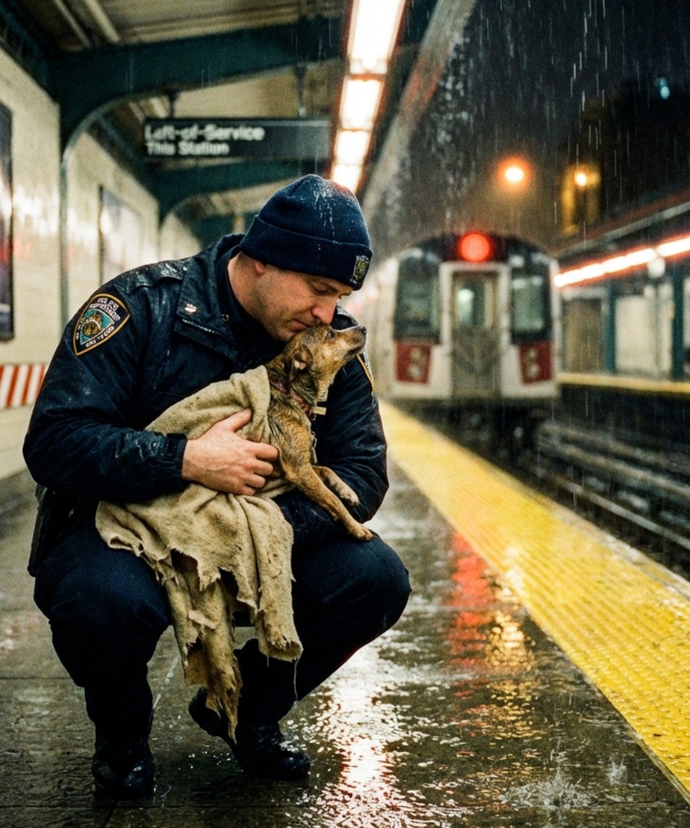 A patrol officer spotted an injured dog in the pouring rain — and refused to walk away.